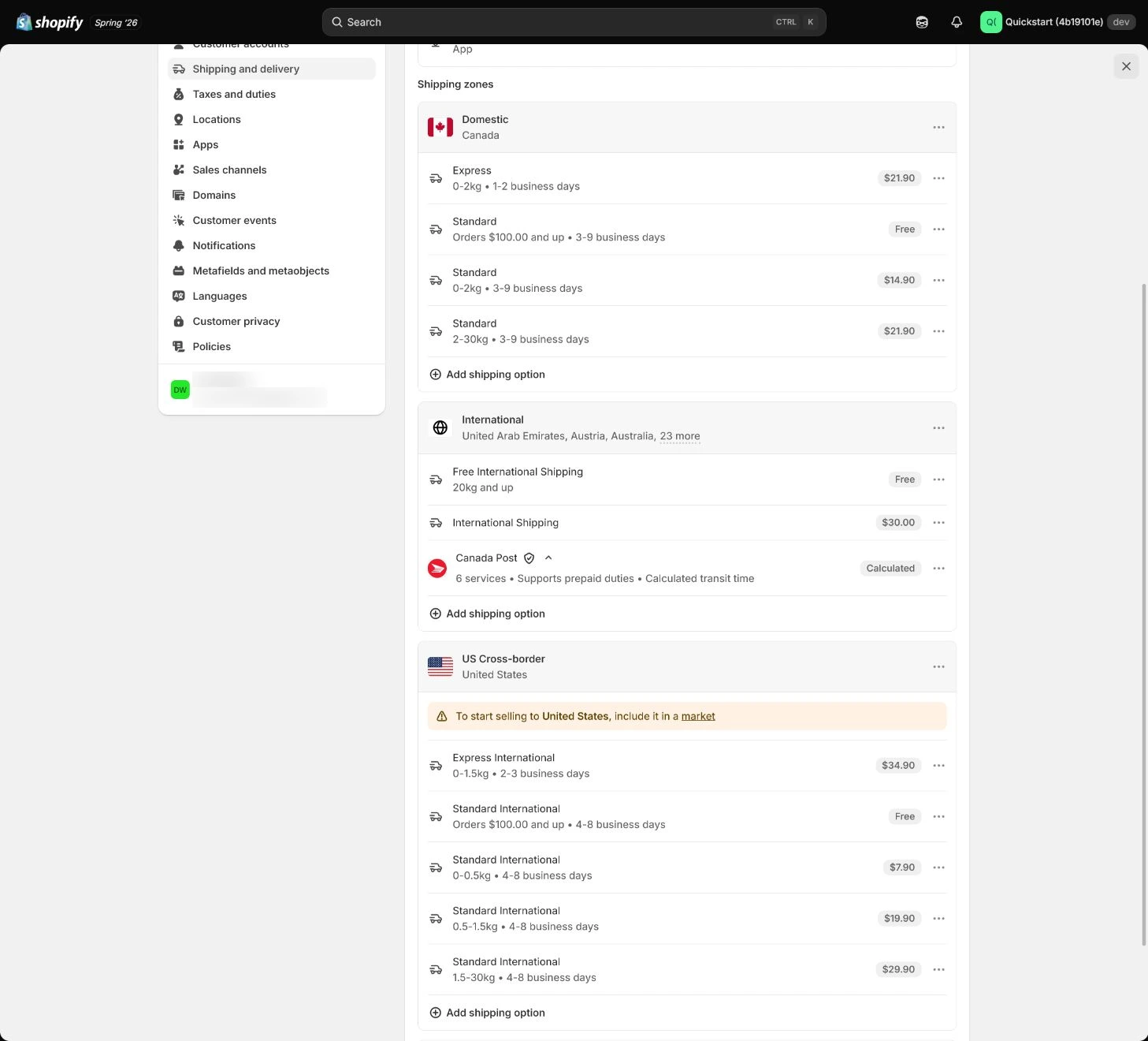 Shopify Packages dimensions and weight settings.