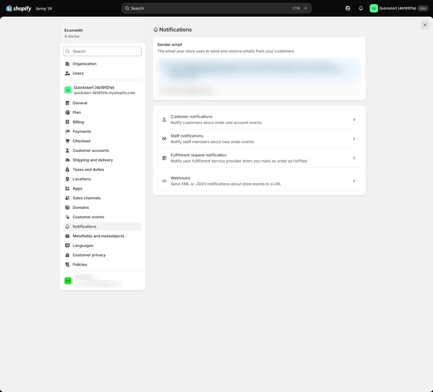 Shopify notification template preview and Liquid variables.