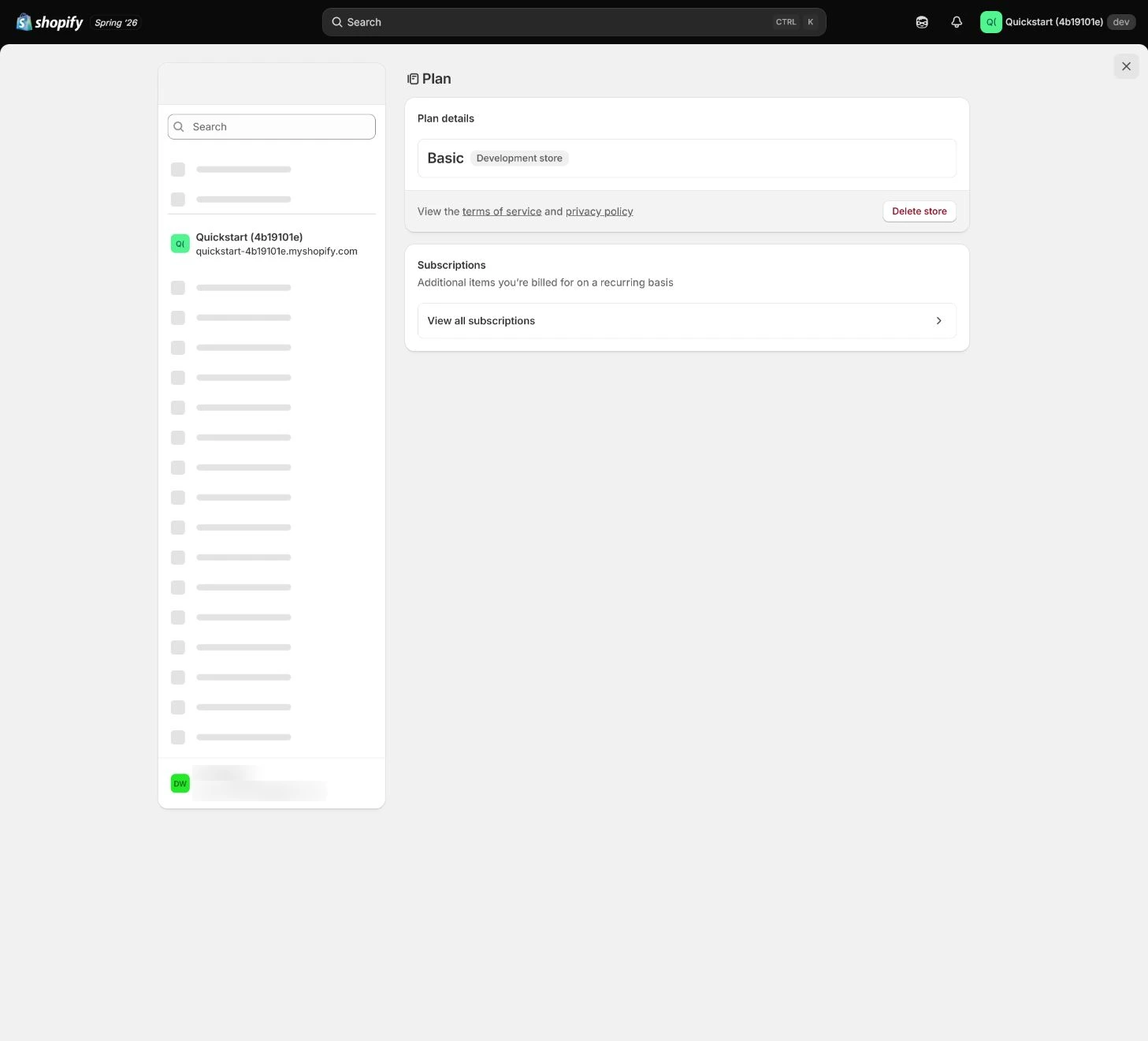Shopify current Plan and trial state.