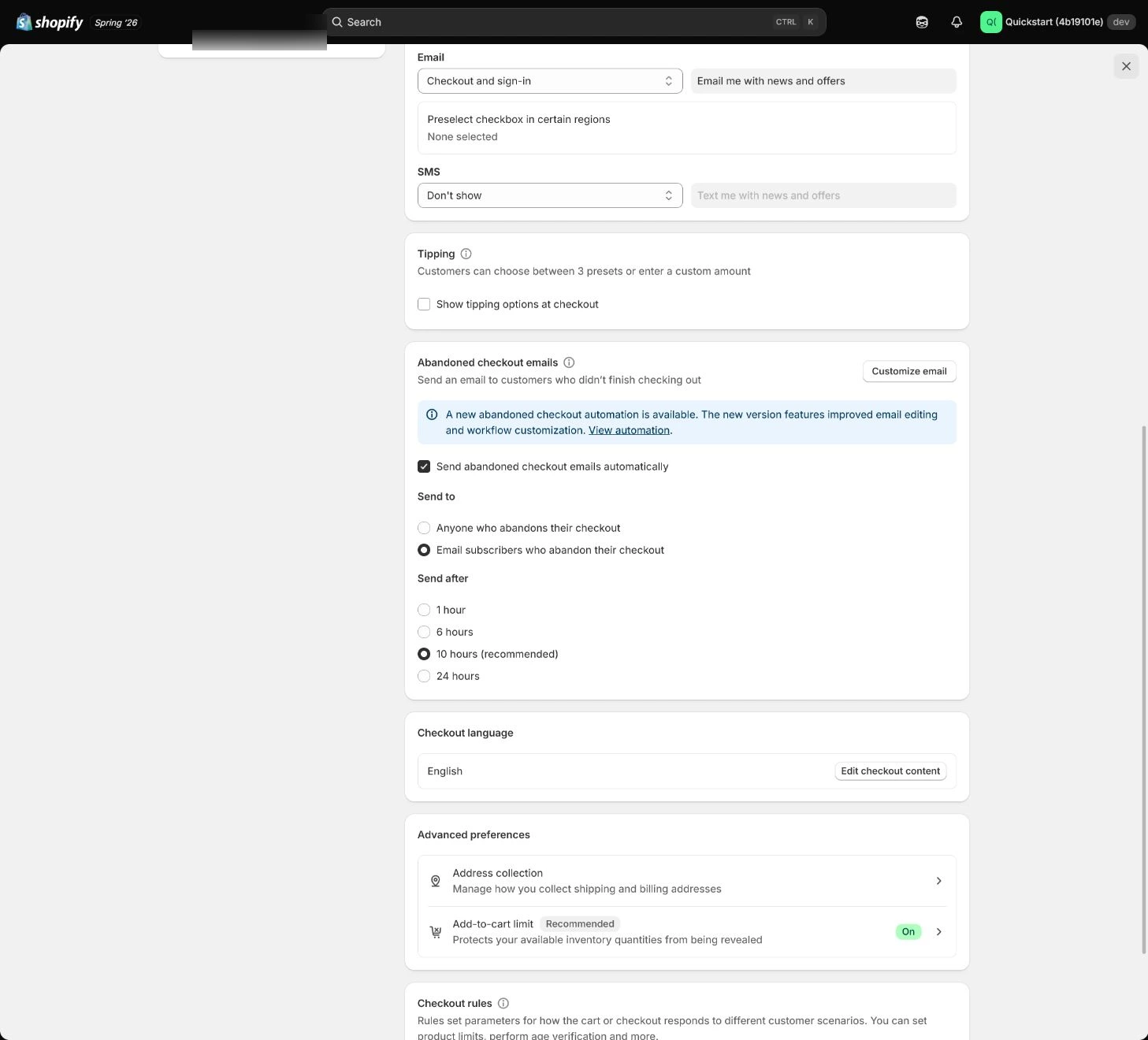 Shopify Customer accounts settings.