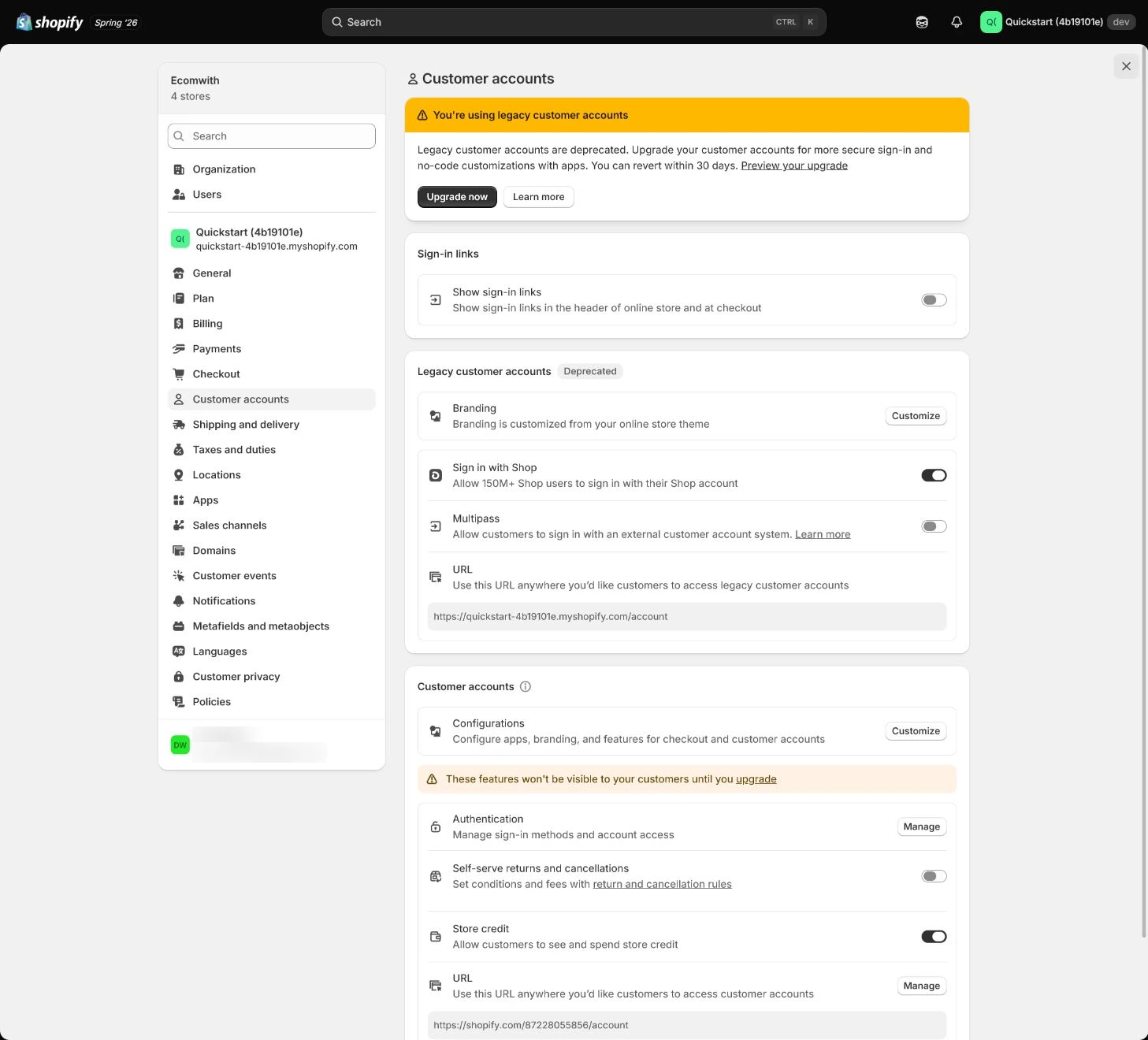 Checkout branding preview and order-processing settings.