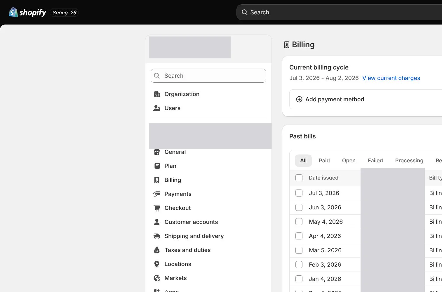 English Shopify admin: App charges detail