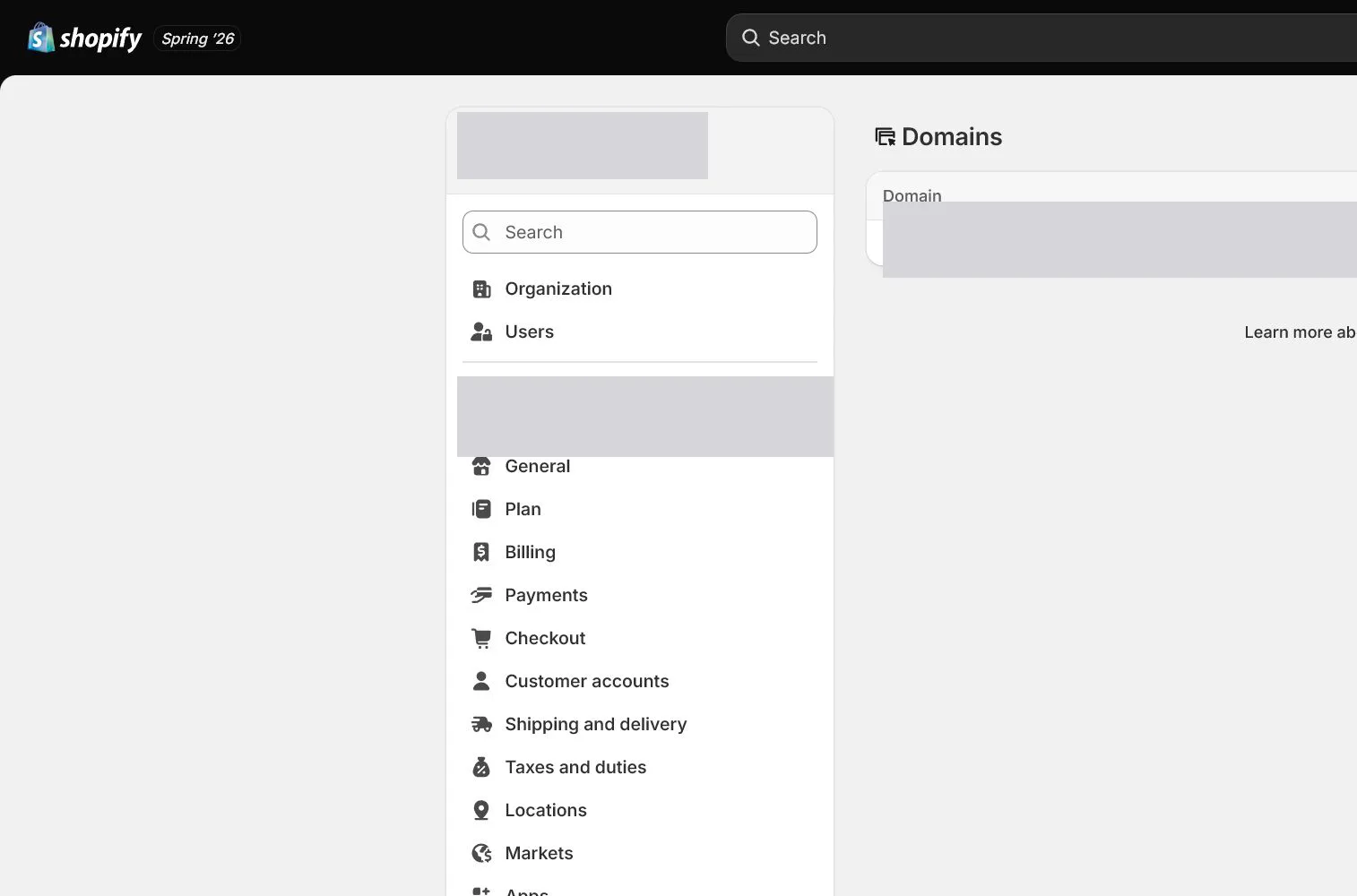 Shopify 英文后台：Settings > Domains