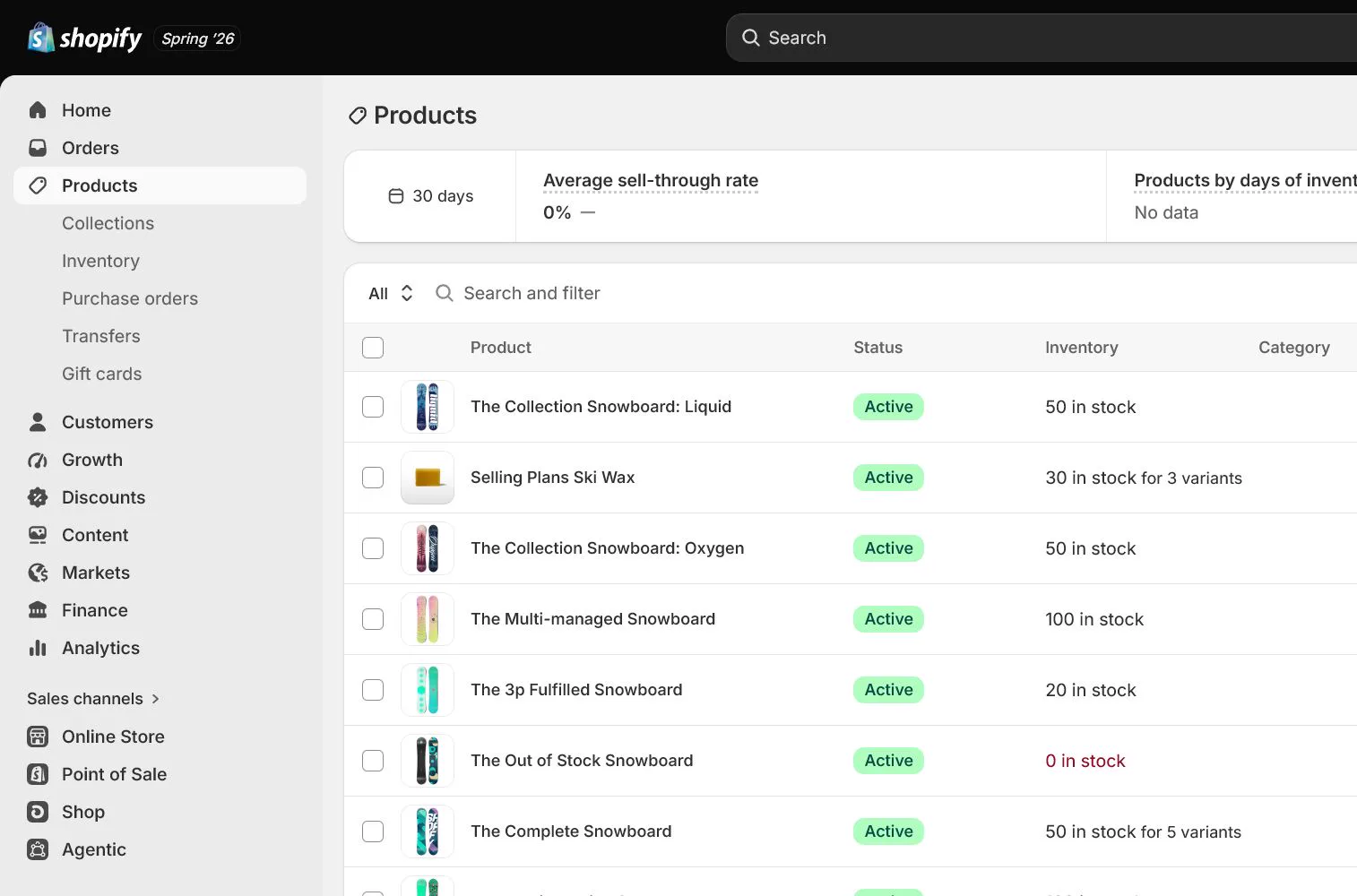 English Shopify admin: Search listing and channels