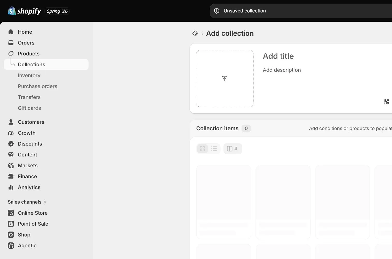 English Shopify admin: Automated collection conditions