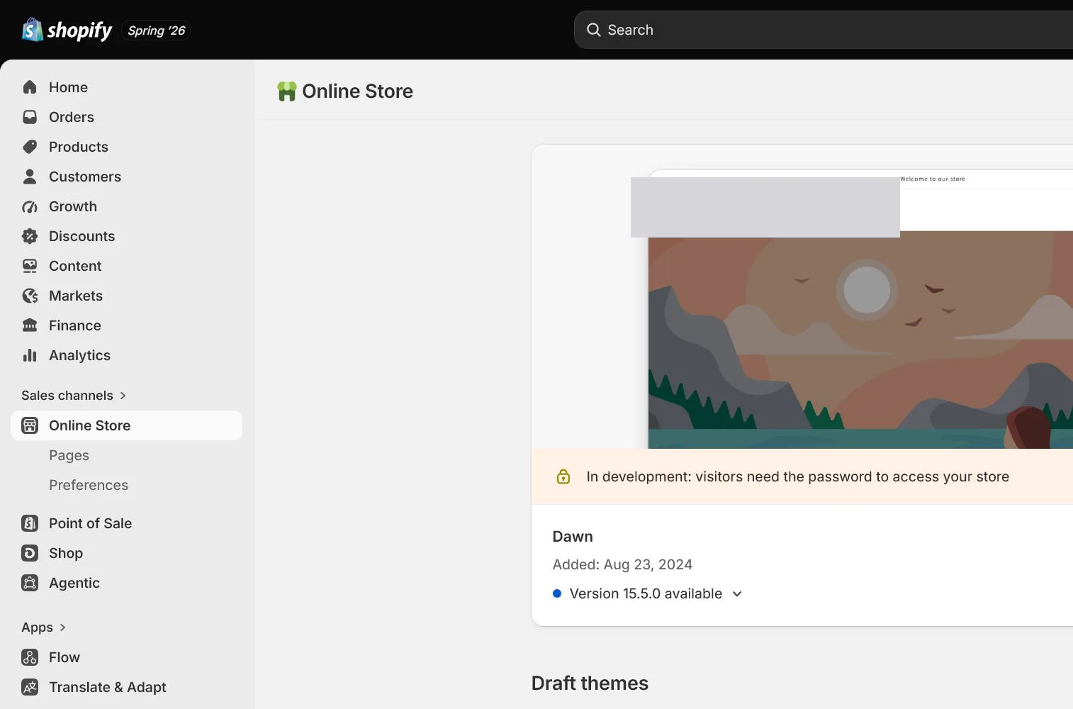 Shopify 英文后台：Online Store > Themes
