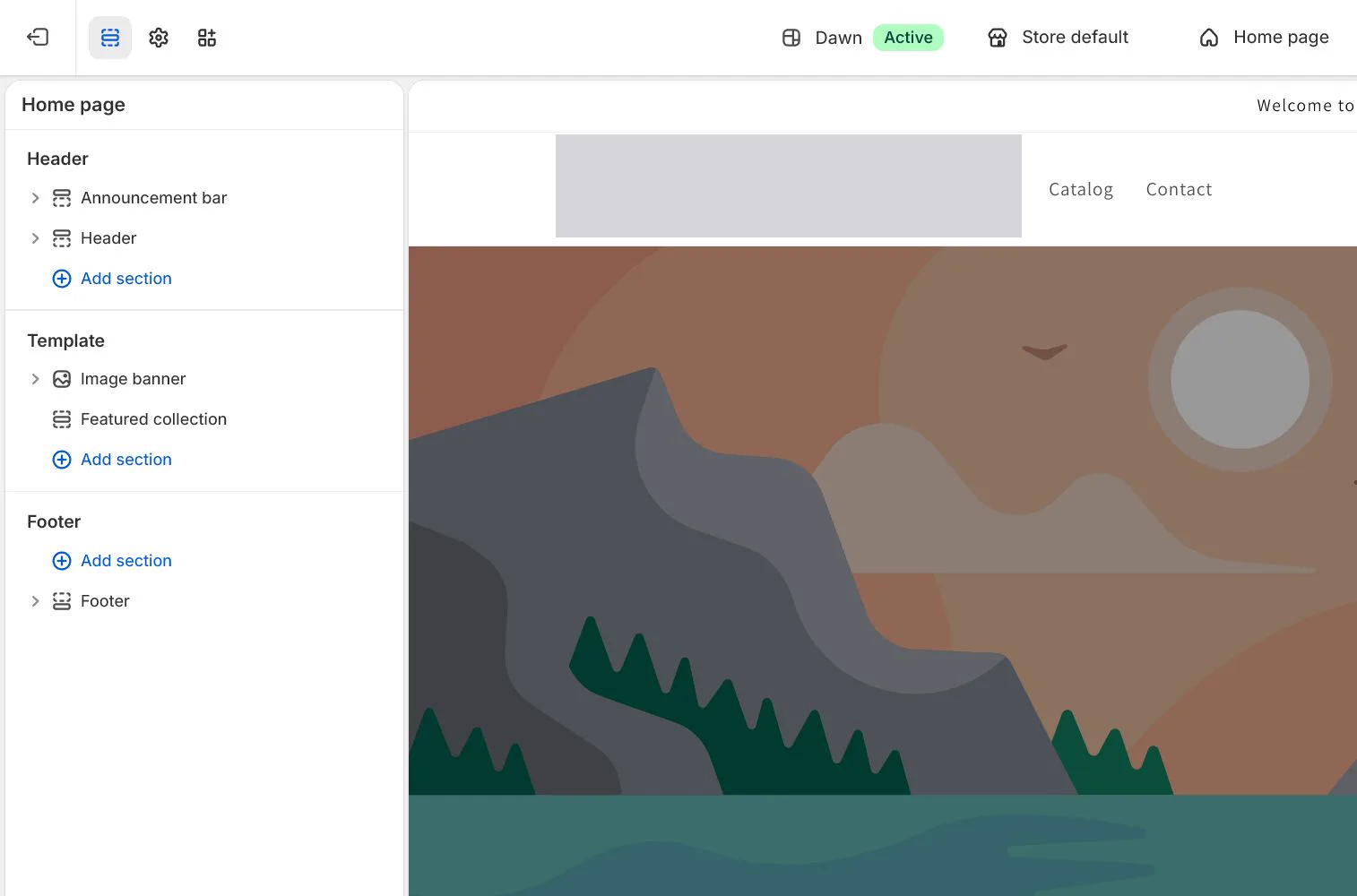 Shopify 英文后台：Theme editor Sections