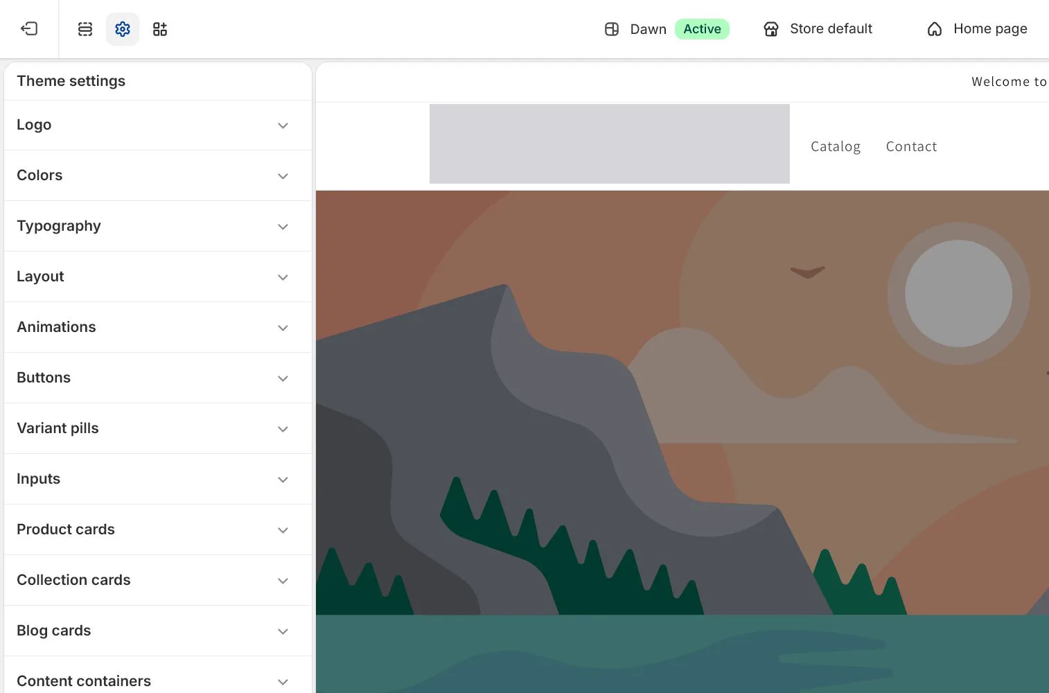 Shopify 英文后台：Theme settings