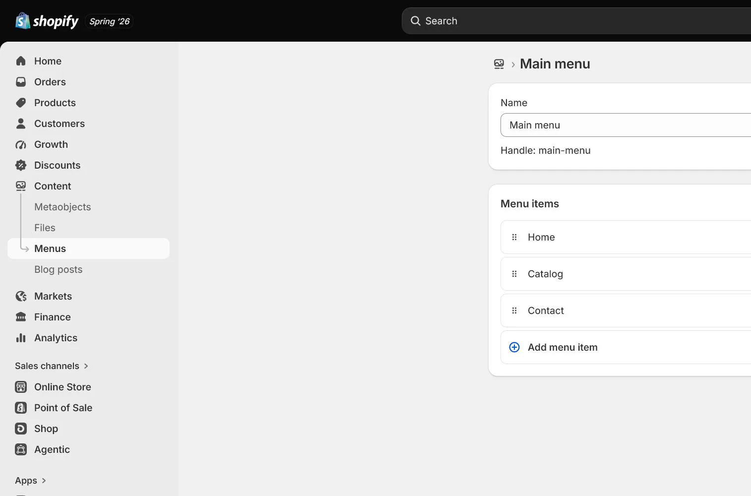 English Shopify admin: Footer policy links
