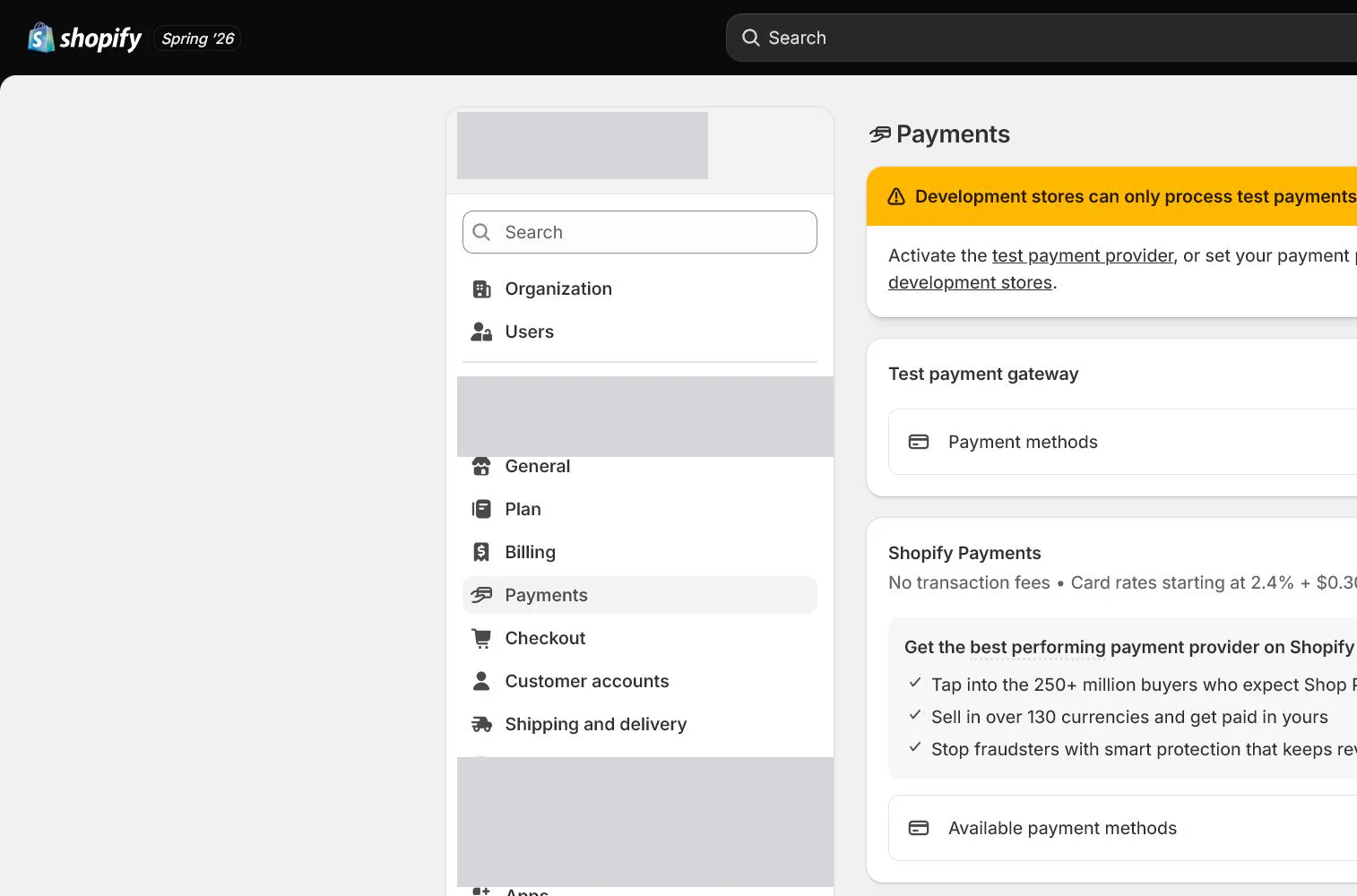 English Shopify admin: Payout transaction reconciliation
