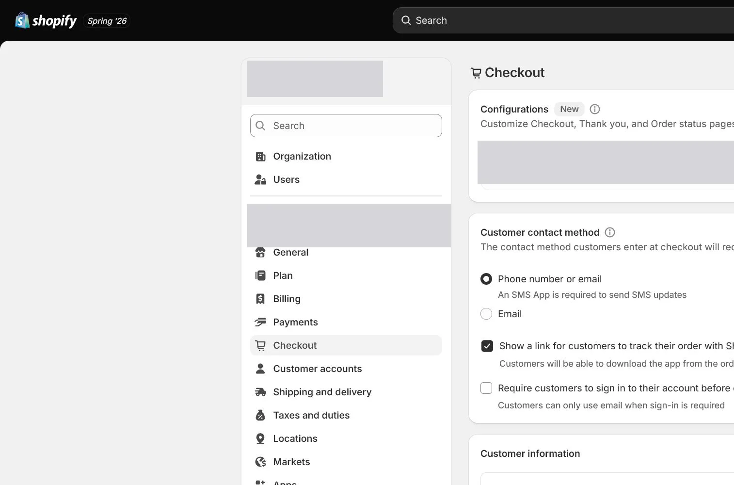 English Shopify admin: Settings > Checkout