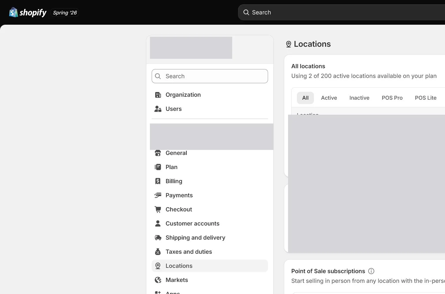 English Shopify admin: Settings > Locations