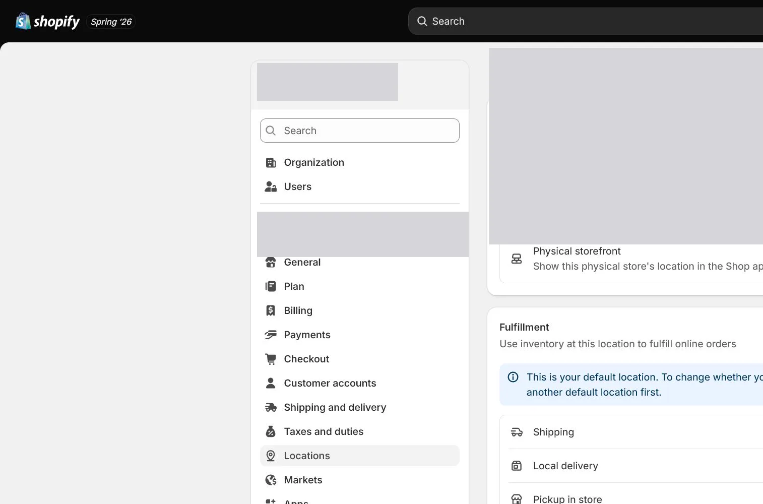 English Shopify admin: Location editor