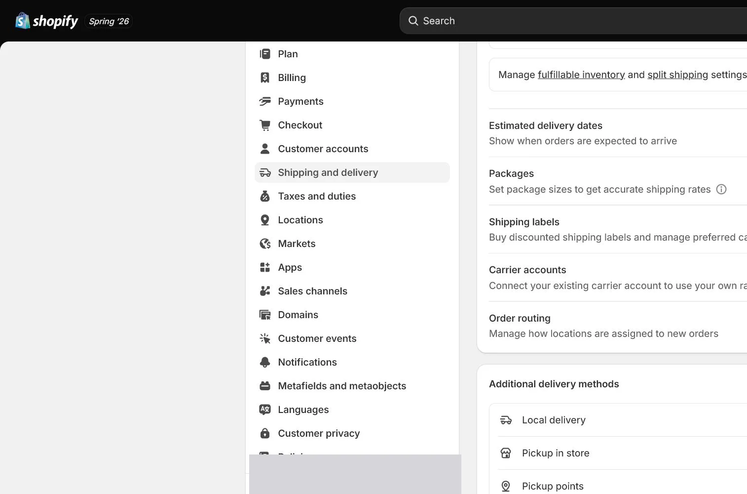 English Shopify admin: General shipping profile