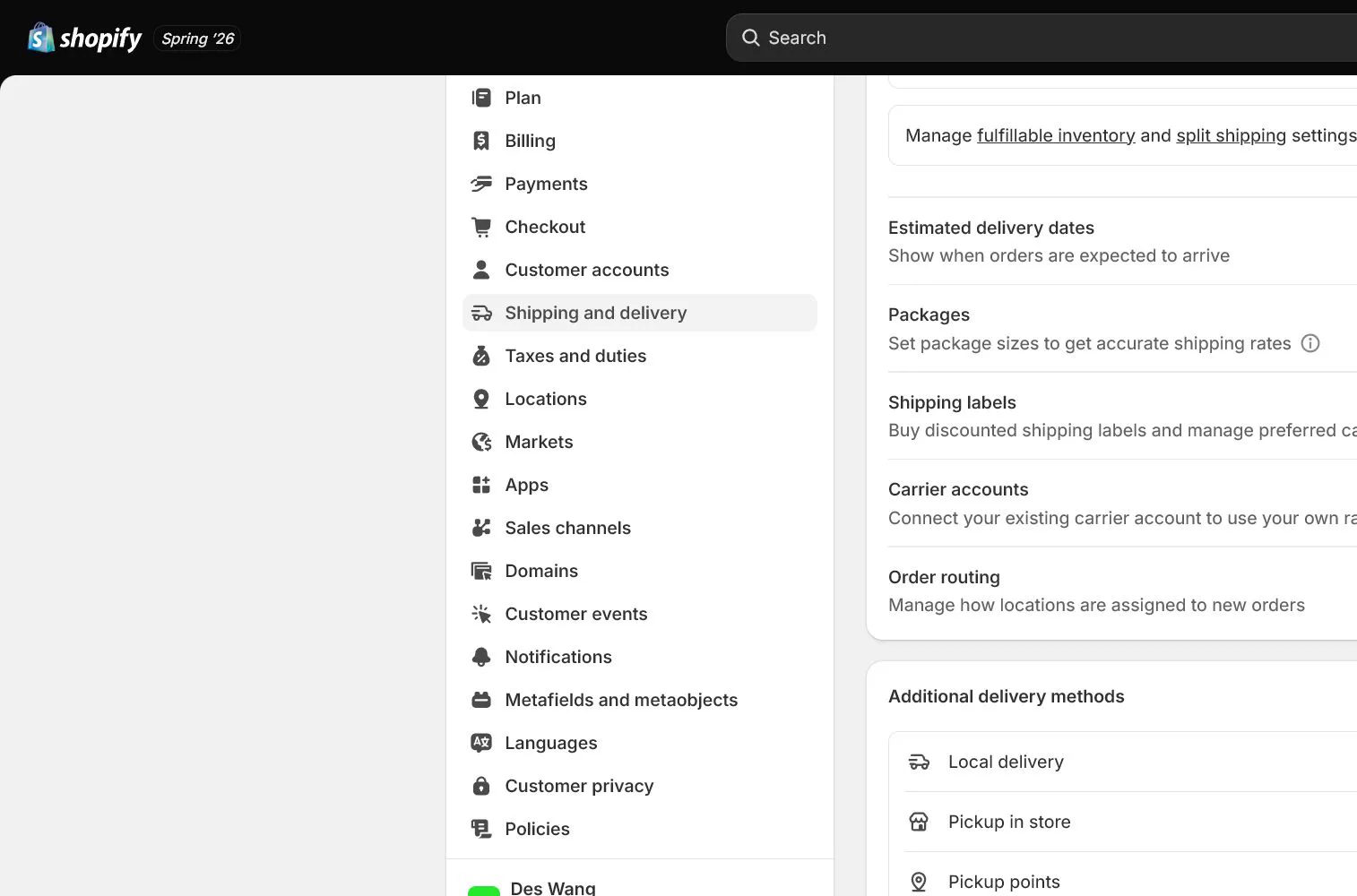 English Shopify admin: Rate editor