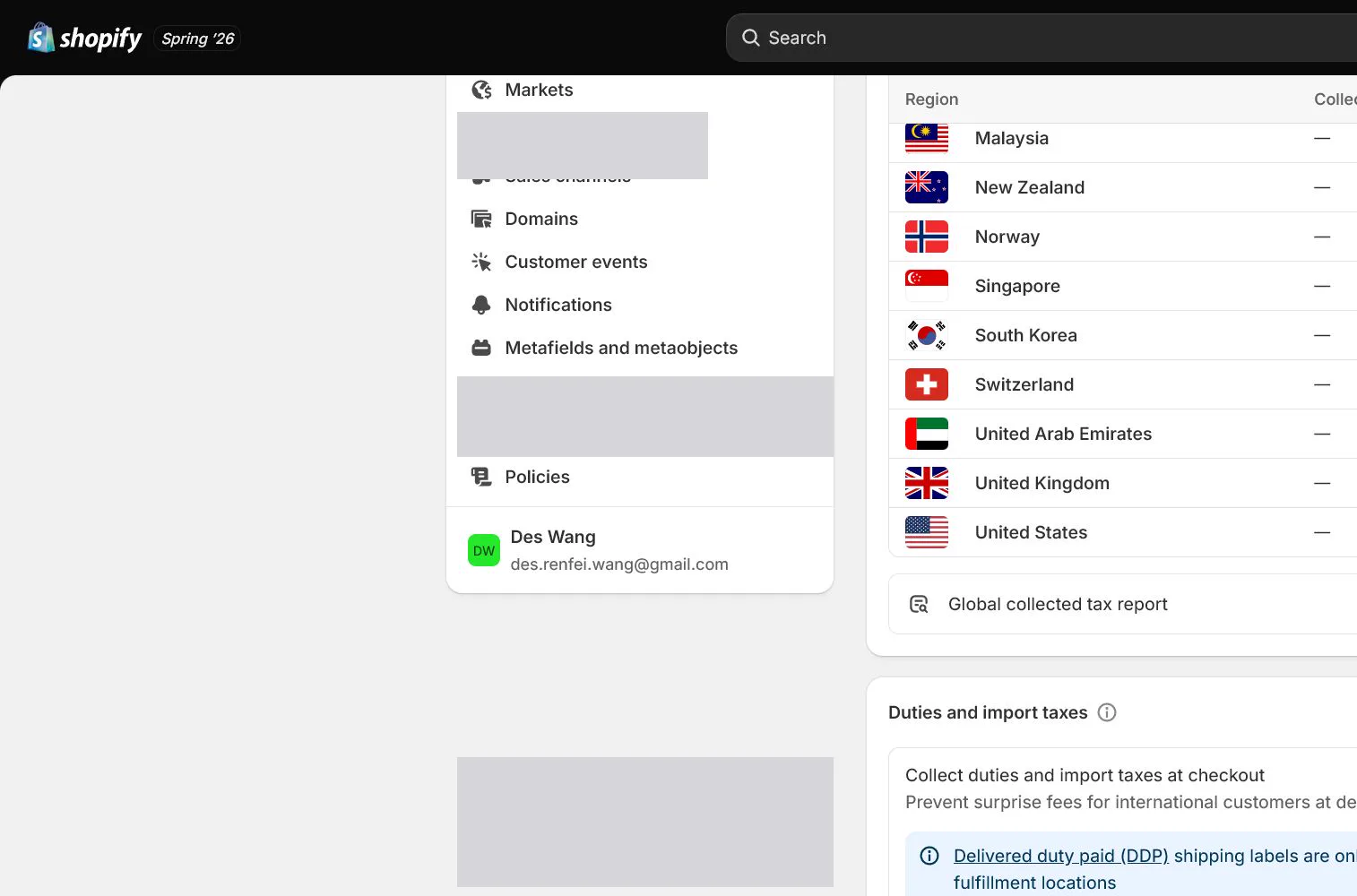 English Shopify admin: Tax registration