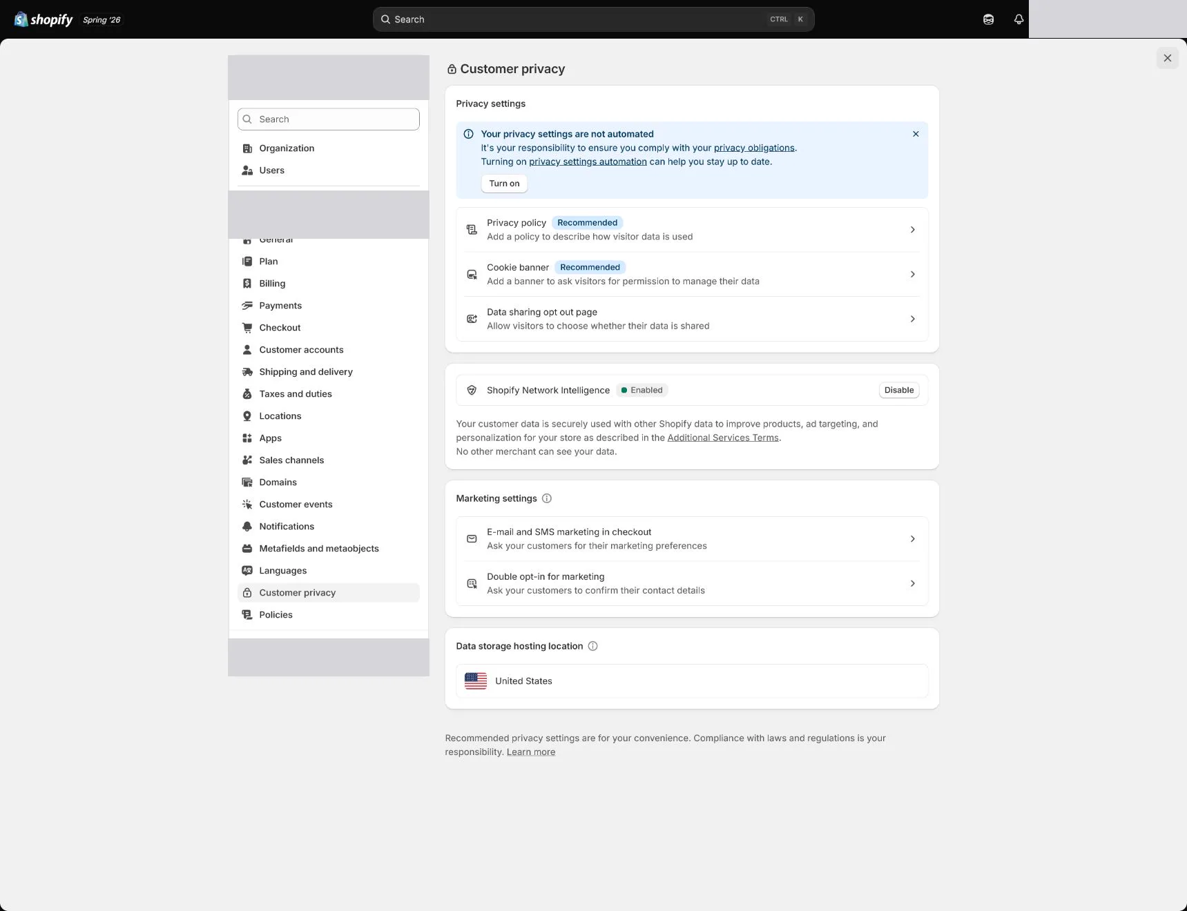 Shopify 英文后台：Settings > Customer privacy
