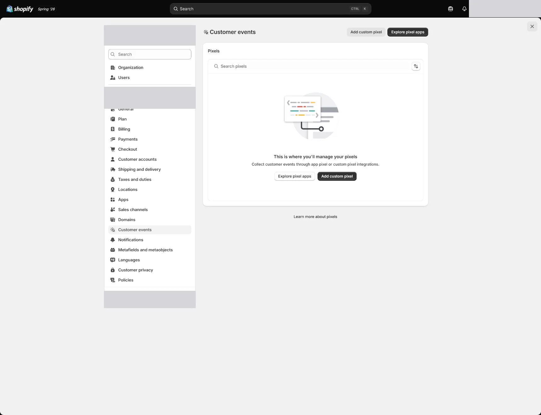 Shopify 英文后台：Settings > Customer events