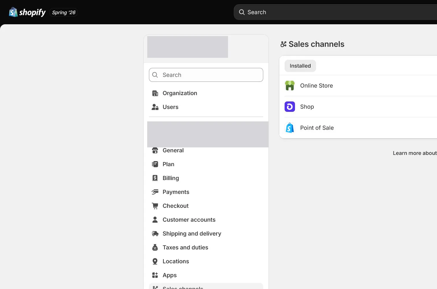 English Shopify admin: Dev Dashboard custom app